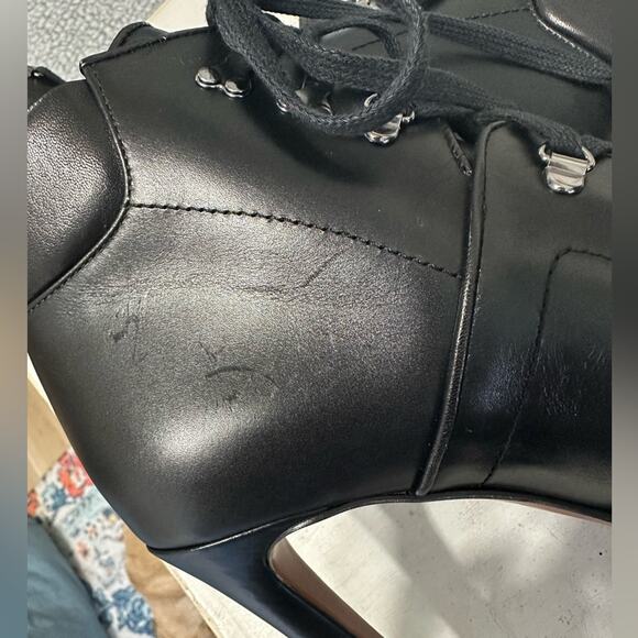 Alaïa Black Leather Hiker Boots EU 38 Trek Ankle Stiletto Lace up - Picture 14 of 16